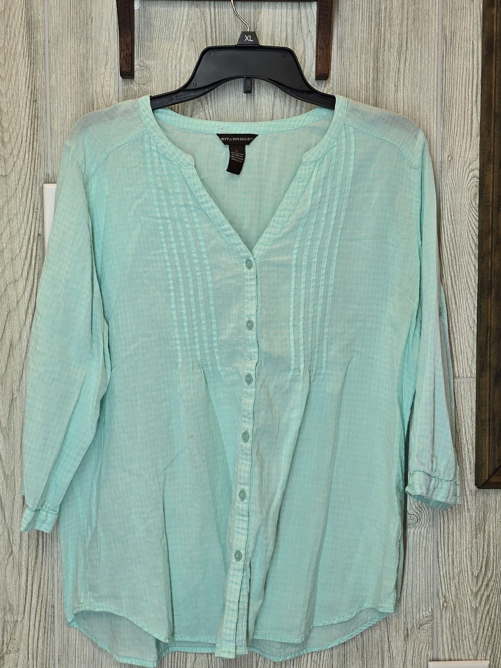 Bit & Bridle Mint Green Button-Front Tunic Blouse
